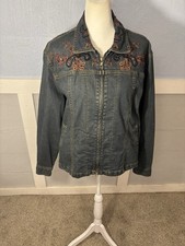 Embroidered Blue Jean Denim Cotton Poly mix Jacket SZ M/L Western Boho Outdoors