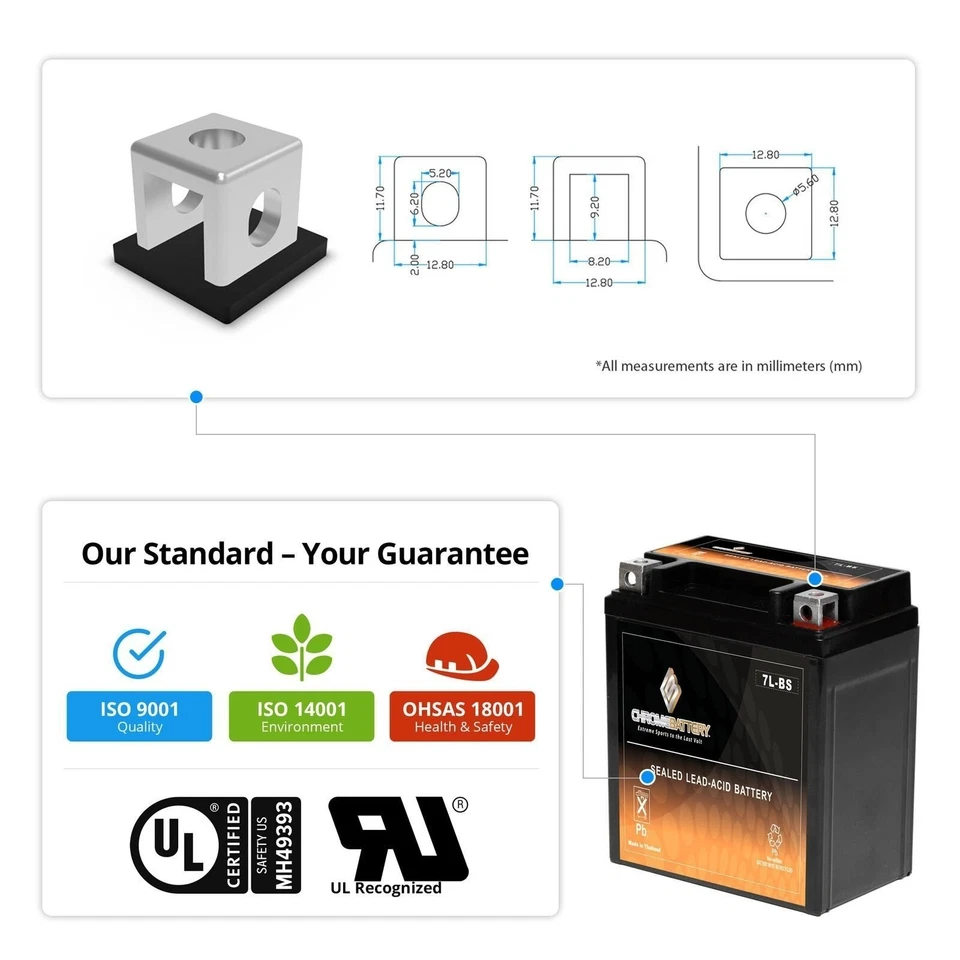 YTX7L-BS Motorcycle Battery for HONDA NX125, NX250 ('88-90), CRF250X, L ('04-18) — 第 4/4 张图片