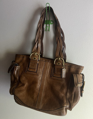 Coach Brown Pebbled Tote w/ Buckle Accents, Zip Closure, Gold Hardware