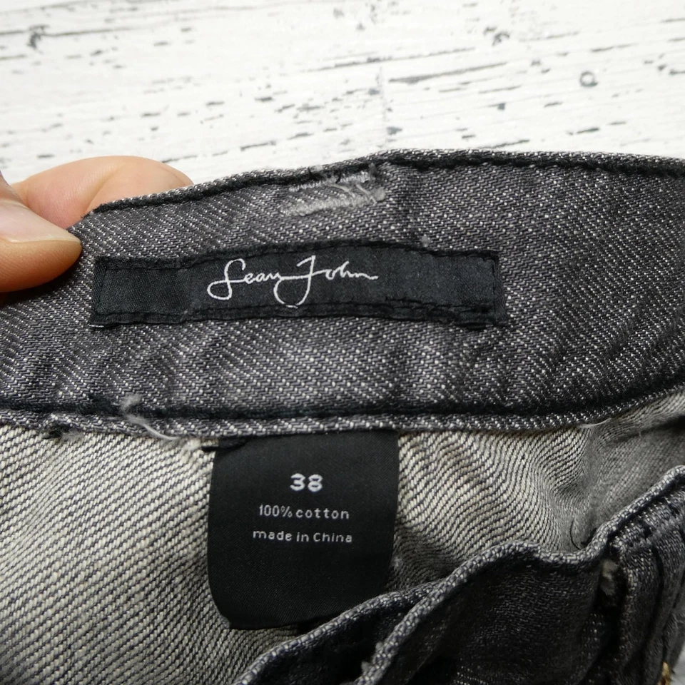 Pantalones de mezclilla Sean John Jeans para hombre 38 gris pierna recta remache dorado calce relajado Foto 3 de 4