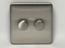 Image of Schneider 2 gang 2 way Dimmer Switch Stainless Steel Screwless Lisse GGBL6022CSS
