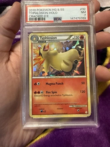 2010 POKEMON HEARTGOLD & SOULSILVER CRACKED ICE #32 TYPHLOSION-HOLO PSA 7