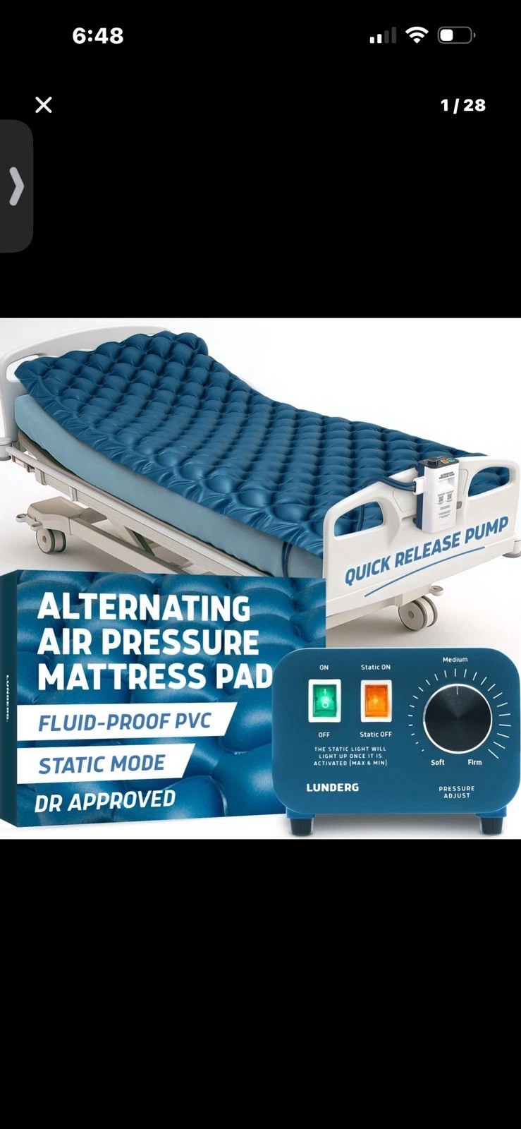 Lunderg Queen Size Alternating Air Pressure Mattress Pad W/ Static Mode.