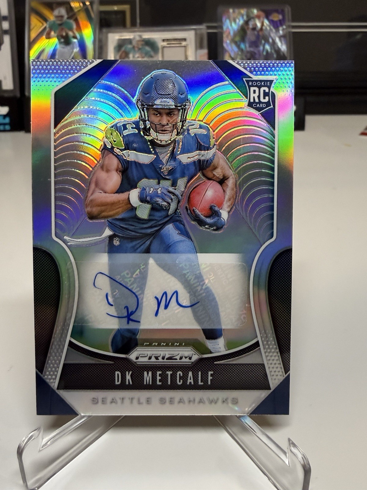 2019 Panini Prizm Rookies Silver Prizm Auto DK Metcalf #343 Rookie Auto RC