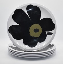 Set of 5 Zak Designs Marimekko Unikko Melamine Black Poppy 27cm Dinner Plates