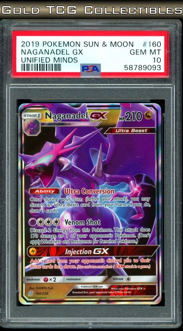 PSA 10 ⭐️ Pokemon Naganadel GX 160 Unified Minds 2019 Sun Moon Graded Card