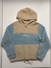 Vintage Fila Retro Classic Sherpa Fleece Hoodie Jumper - Size L - Beige