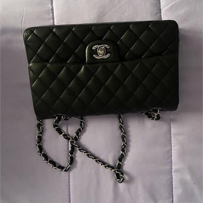 CHANEL Classic Flap Double Lambskin Quilted Chain Strap Bag Black w/ Dust Bag