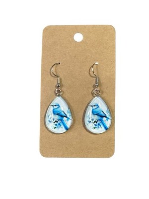 NEW novelty fashion EARRINGS dangle tear drop blue jay bird