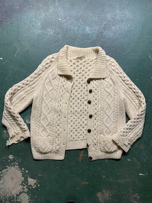 Blarney Woollen Mills Vintage Hand Knitted Cable Knit Cardigan Sweater 100% Wool