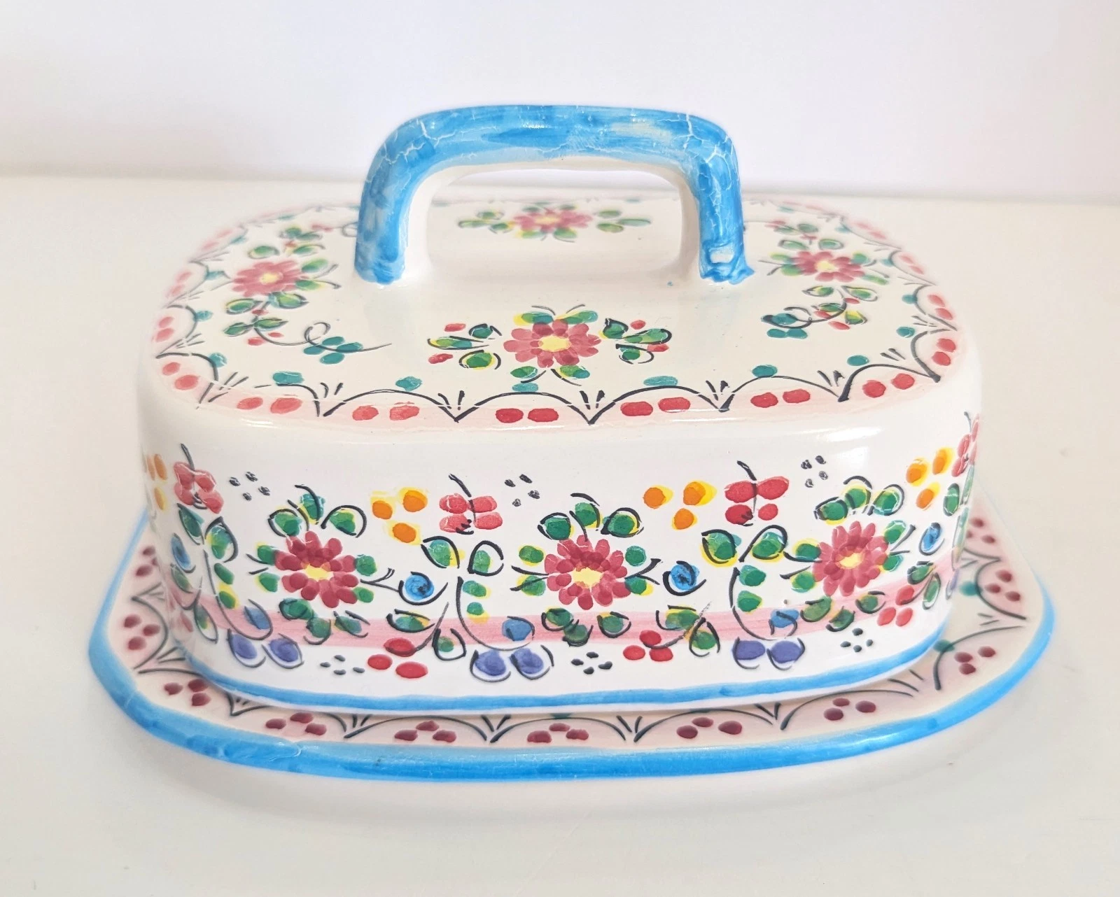 Cruz Butter Dish Cheese Plate 7" x 5" Floral Hand Painted Ceramic Toledo, Spain