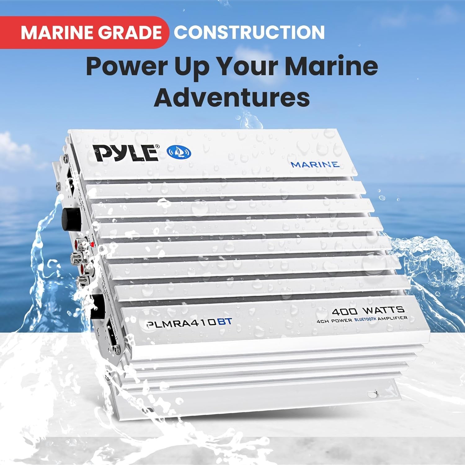 Pyle 2.1 Bluetooth Marine Amplifier Receiver - Waterproof 4 Channel, 400W