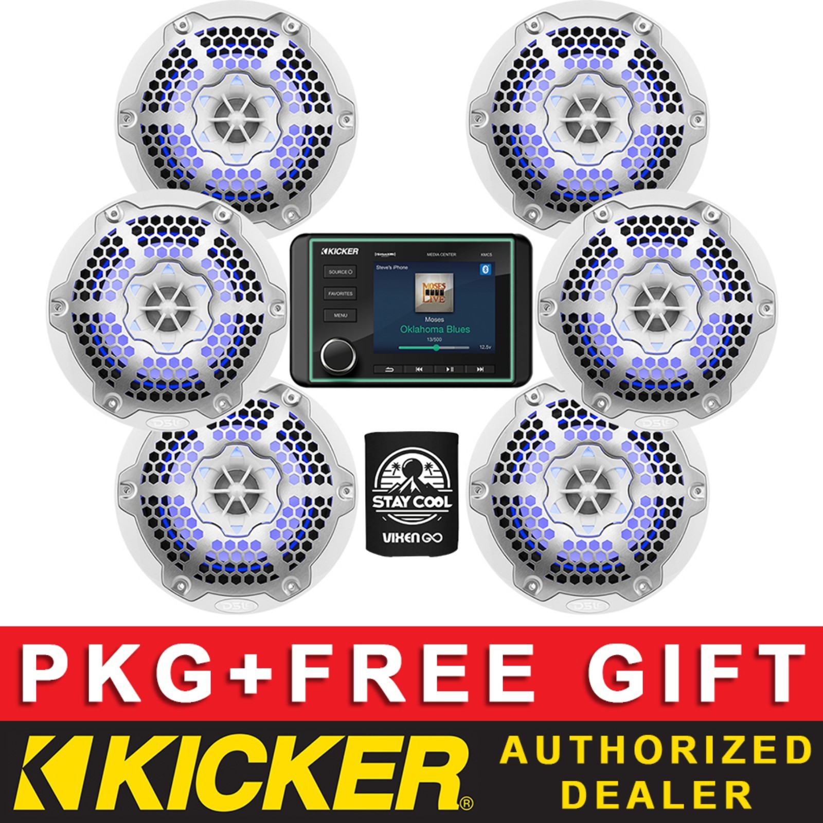 KICKER KMC5 DIGITAL MEDIA RECEIVER MARINE AUDIO PACKAGE+6.5 