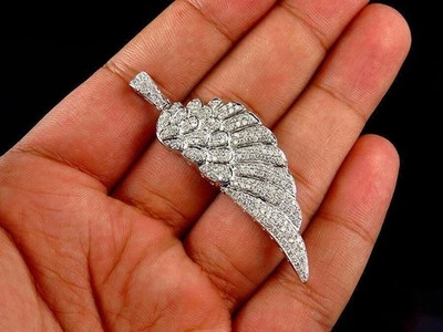 2CT Round Cut Lab Created Diamond Women Feather Pendant 14k White Gold Plated