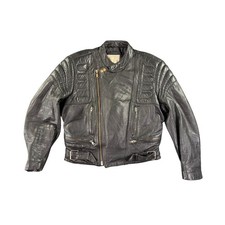 Vintage Bermans Leather Motorcycle Biker Jacket Size 38 Black Padded 70s Biker