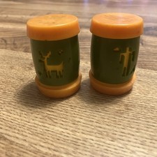 Vintage St Labre Indian School Salt and Pepper Shakers Plastic Orange Green