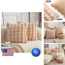 Neelvin Camel Faux Fur Cozy Soft Plaid Decorative Throw Pillow Covers 22x22