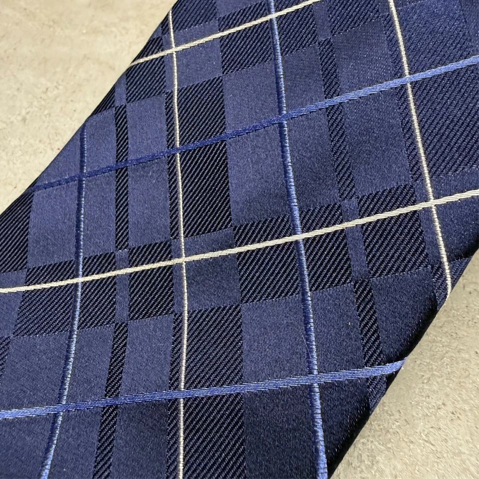 Corbata Balmain Paris 100 % seda hecha a mano a cuadros azules 4,5" Foto 3 de 4