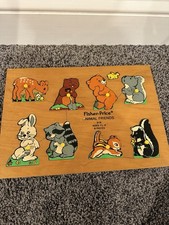 1970  S Vintage Fisher Price Wood Puzzle Animal Friends 519 Preschool with Pegs