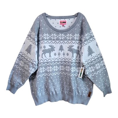 TIPSY ELVES Women 3X Moose Sweater Snowflakes Gray White Winter Holiday 58'' NEW