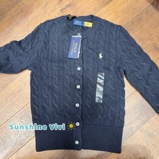 NWT Polo Ralph Lauren Women 100 Cotton Cable Knit Cardigan Sweater Small BLUE