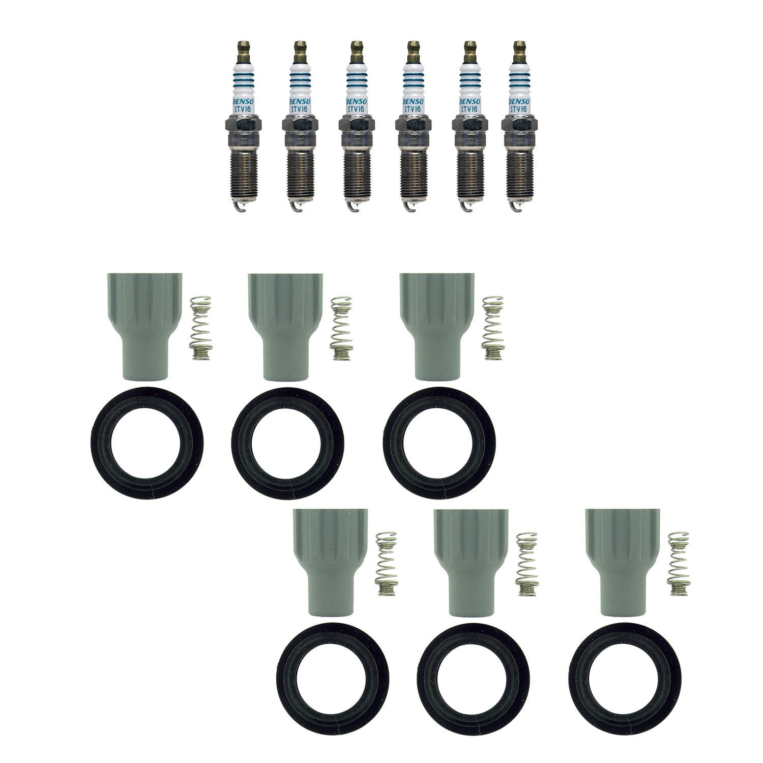 Denso 6 Iridium Power Plugs  NGK Ignition Coil Boots Kit for Aura CTS G6 SRX V6
