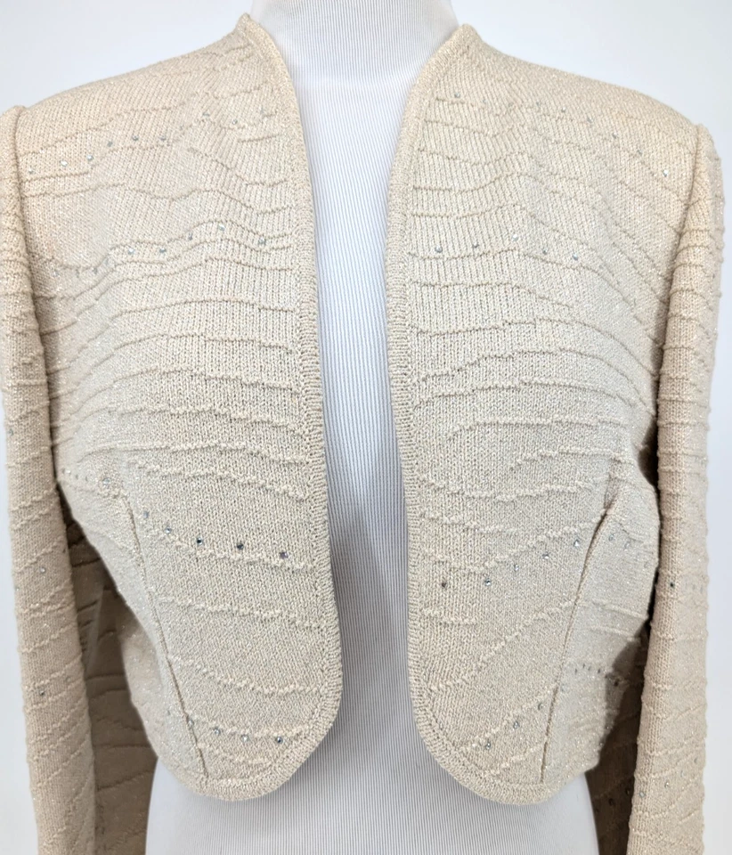 Chaqueta Bolero Vintage El-Ana Lana Estrás Tejida Beige Texturizada Retro Glamour LRG Foto 4 de 4