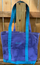 Vintage LL Bean Boat  Tote Canvas Bag Purple Aqua Teal Blue USA Made "Harriet" 