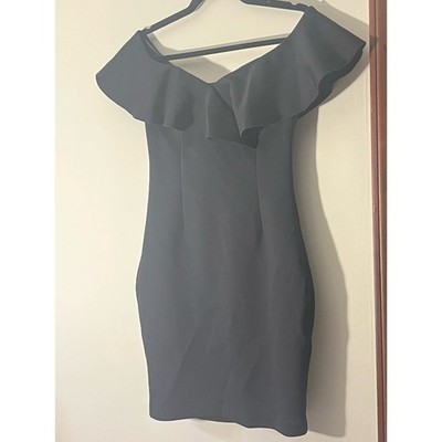 Guess Bodycon Mini Off the Shoulder Black Ruffle Mini Dress Small