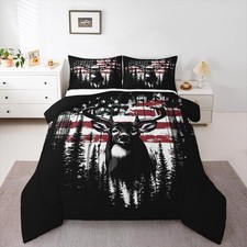 Flag Comforter Set Queen Size Cute Deer Bedding Set for Boys Girls Deer Hunti...