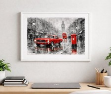Ford Mustang 1964 Red Watercolour Painting Print Rare London Wall Art Poster