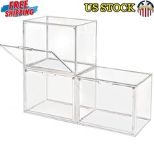 Stackable Clear Storage Bins W/ Magnetic Lid Dustproof Organizer Collectibles US