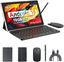 Android 15 Tablet, 10 Inch 18GB RAM+128GB ROM/2TB Expandable Tablet PC, Quad-cor