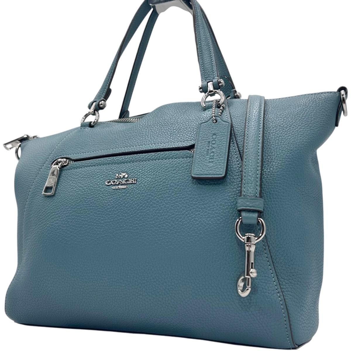 Coach light blue all-leather shoulder bag with silver logo 2-way crossbody