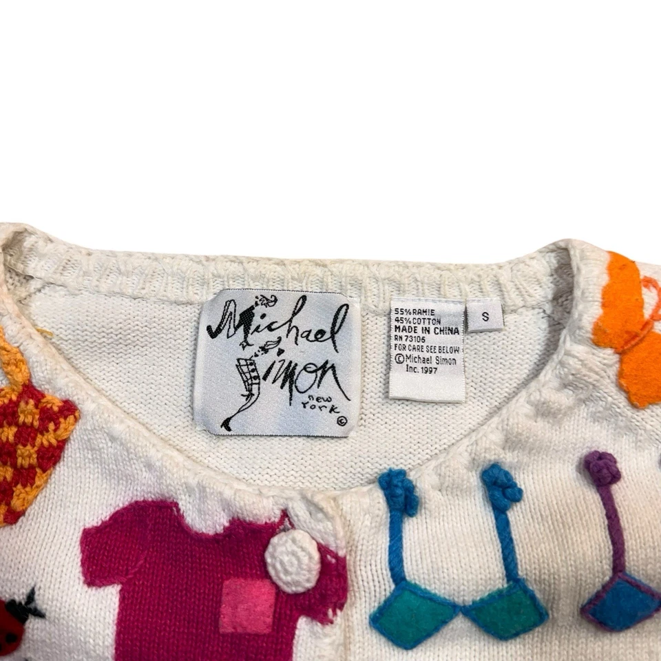 Suéter vintage Michael Simon para mujer pequeño apliques temáticos de playa tejido con cuentas Foto 3 de 4