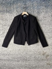 IRO Jacket Womens 42 Black Maroon Boucle Tweed Frayed Trim Open Front Blazer
