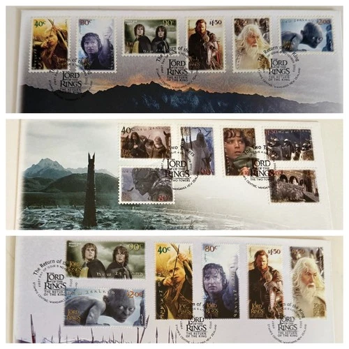 NEW ZEALAND 2002/2003 LORD OF THE RINGS TTT & ROTK FDC SET OF 3/ 18 stamps total