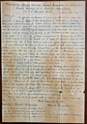 1847 Philadelphia - William Richardson's Umbrellas Illus Circular GREAT Letter