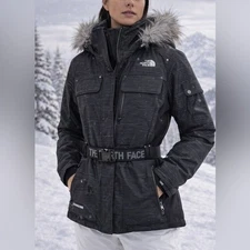 The North Face Jacket Women's Large Black Belted Steep Tech Down 550 Fur Hood