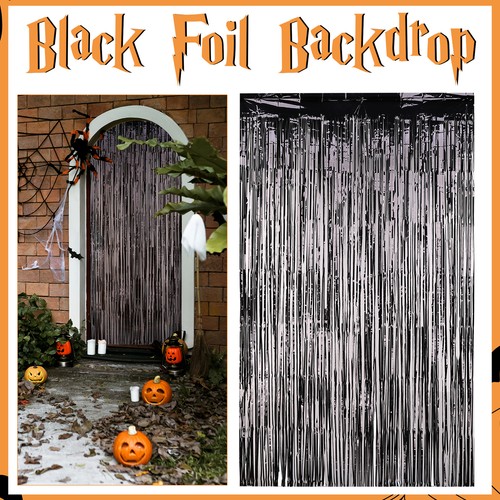 Borlas colgantes negras con flecos metálicos para puertas de Halloween 2M