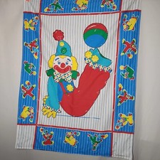 Circus Clown Baby Quilt Double Sided Tied Handmade Blanket Blue White Striped