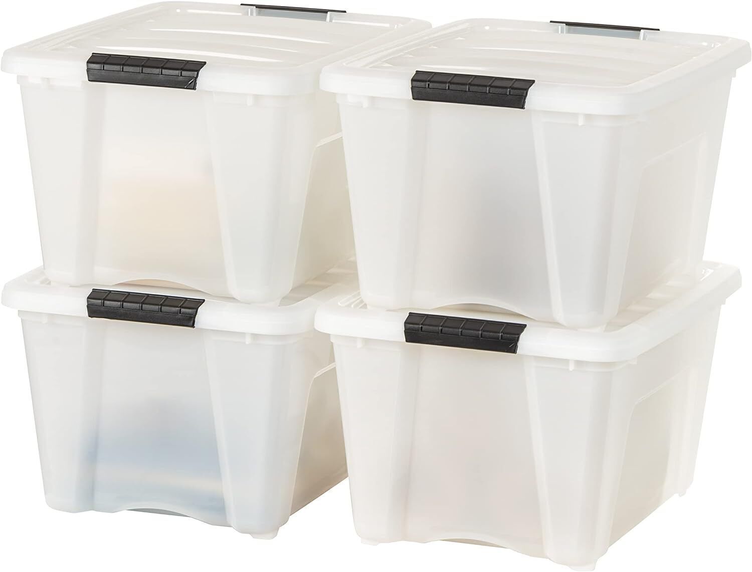 4 Pack 32 Qt Stackable Plastic Storage Bins with Latching Lids