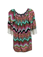 Win Win Top Womens Large Extra Large Sleeve Tunic Pink Green Black White Lace