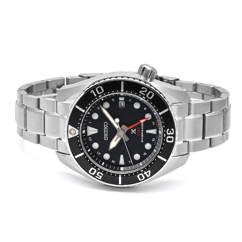 Pre-owned Seiko Prospex Sbpk003 Gmt Solar Diver Scuba 200m Automatic Watch Black Dial 45mm