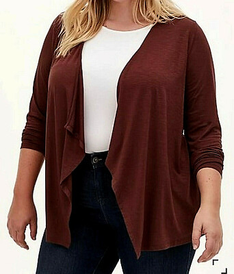 Torrid Open Cardigan V-neck Brown Super Soft Hi-lo Long sleeve
