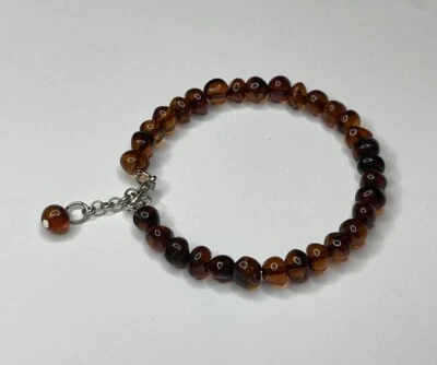 GENUINE BALTIC AMBER Stone Bracelet.DARK COGNAC Amber Bracelet ADJUSTABLE Length - Image 1 of 4