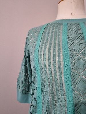 Ensemble Kiabi : Pull Dentelle Et Jupe Plissée Imprimée Fleurs Vert - Taille ~36/38, Occasion Très Bon état