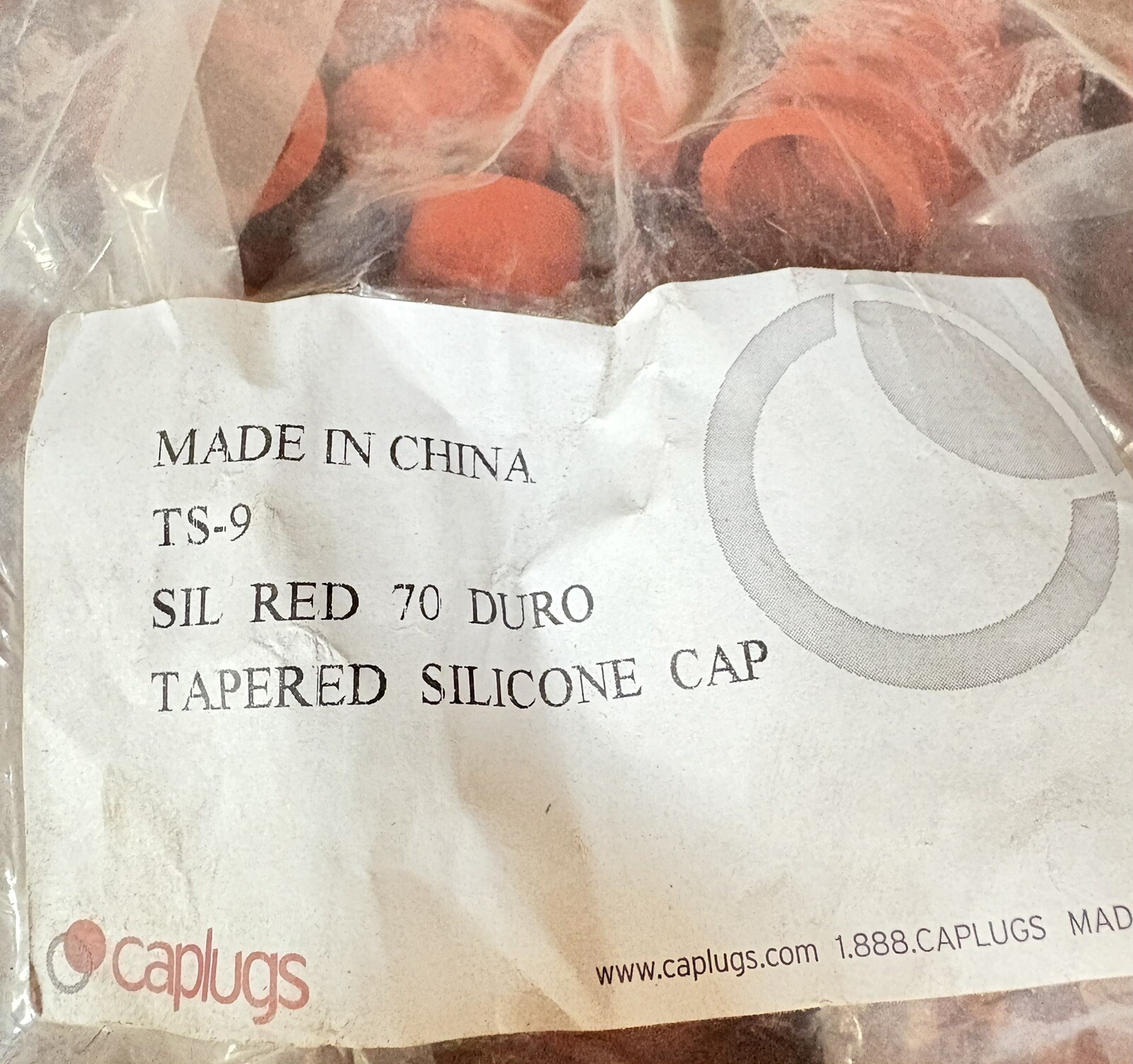 100-CAPLUGS TS-9 SIL RED 70-DURO 5/8-3/4” Tapered High Temp Silicone Rubber Plug