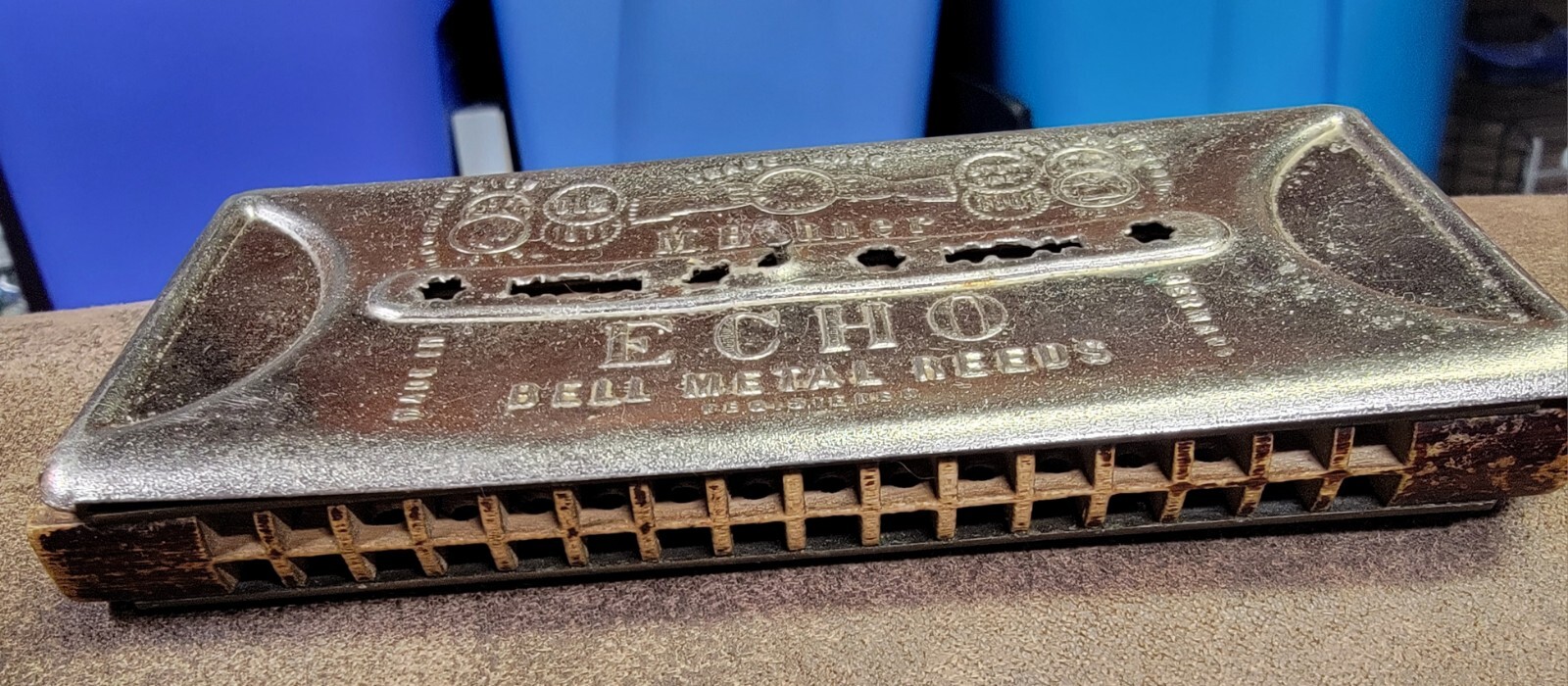 M Hohner Echo Bell Metal Reeds Germany Double Side Harmonica Instrument