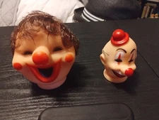 Lot Of 2 old Vintage 3" Happy Clown Doll Bald Head Hat red nose hair circus